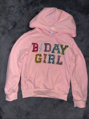 Lola + The Boys Light Pink Sequin 'B'DAY GIRL' Hooded Sweatshirt